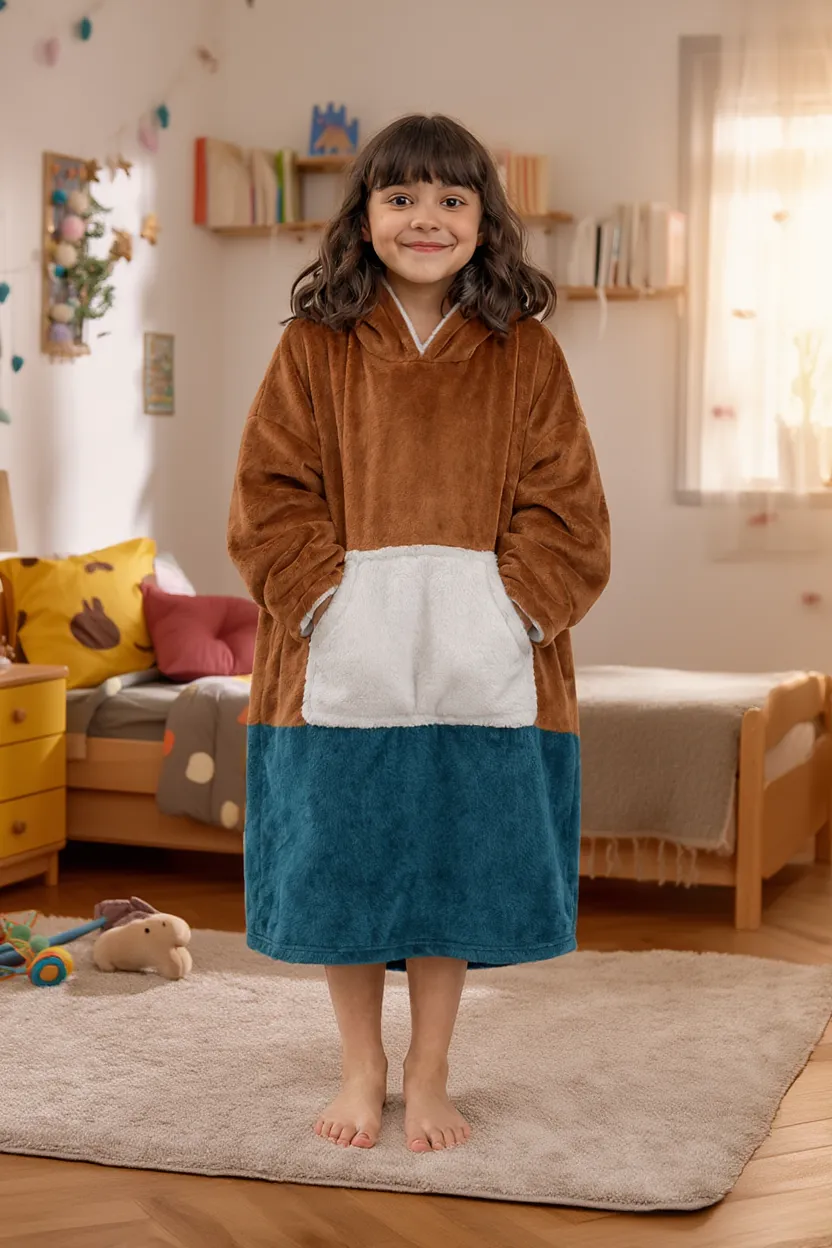 AKKOUS – Poncho AZAR - Le même confort que notre sweat à capuche oversize pour adulte, mais adapté aux plus petits. Un vêtement artisanal marocain parfait pour jouer et se détendre, offrant chaleur et style avec une capuche oversize enfant unique.